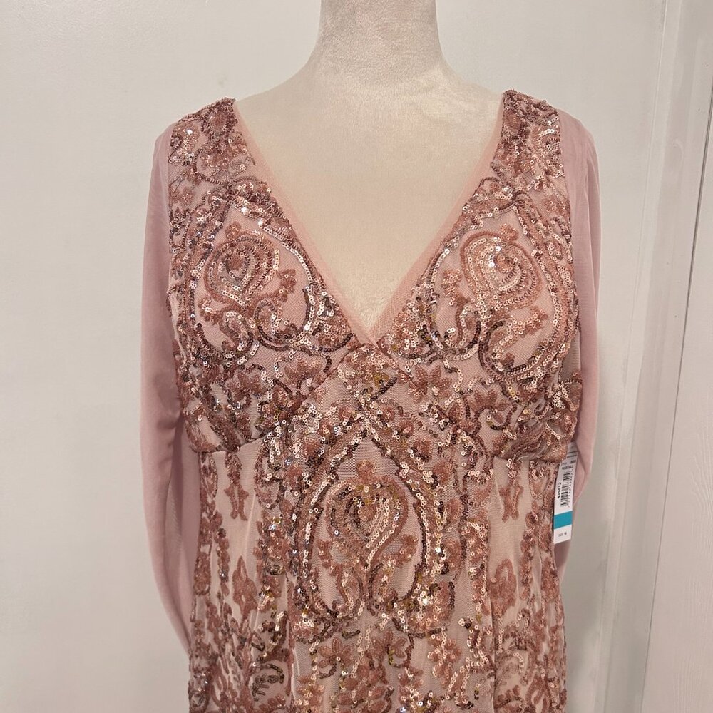 R&M Richards Sequin Gown with Chiffon Wrap Around Cape - Picture 5 of 8